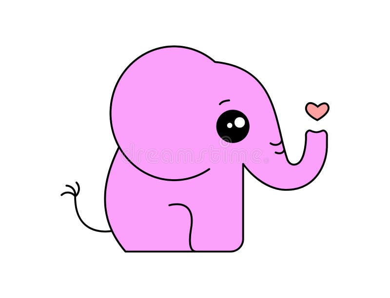 Cute Pink Elephant. Kawaii Baby Elephant with Heart. Funny Animal Cartoon  Character Illustration. Stock Vector - Illustration of invitation, child:  251544266