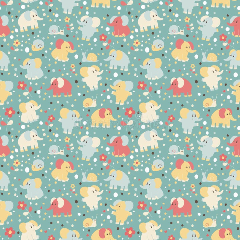 Elephant and snailseamless pattern.