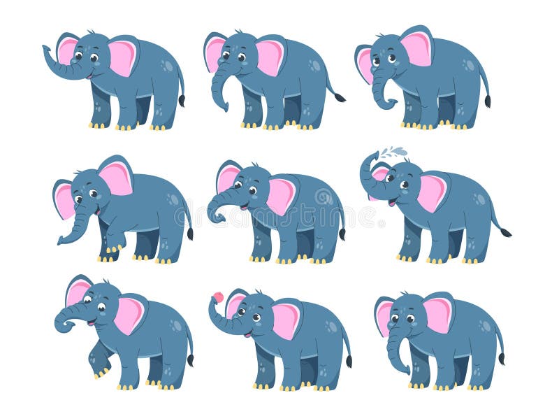 Elephant sticker set stock vector. Illustration of animation 274817716