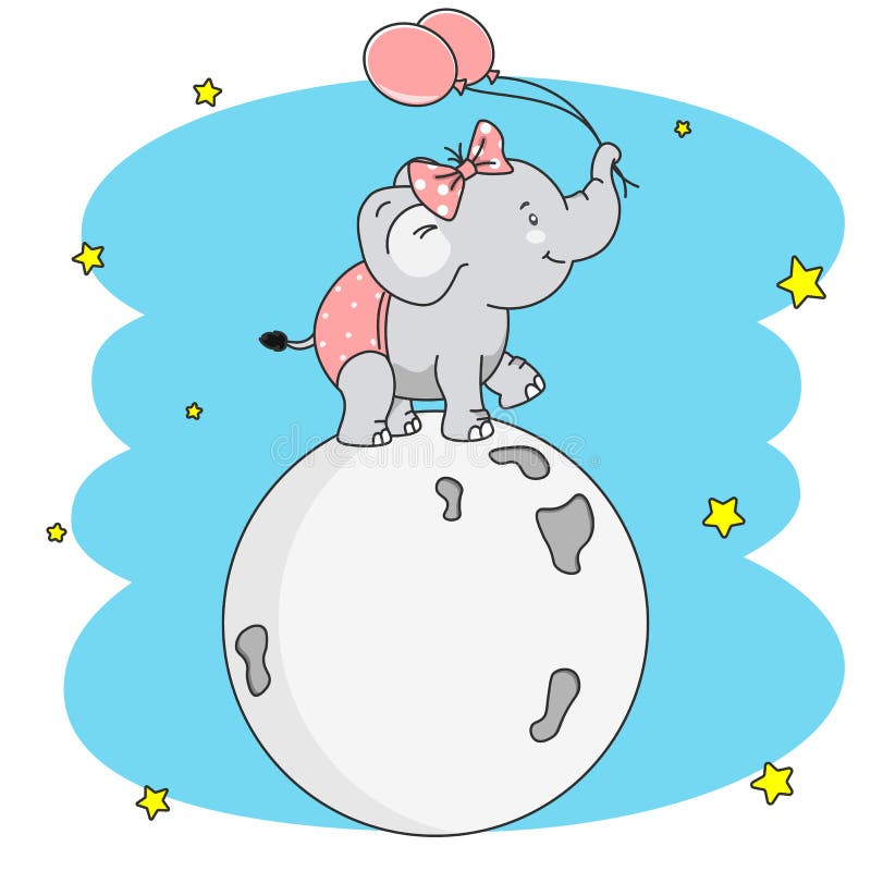 Elephant walking on the moon stock illustration