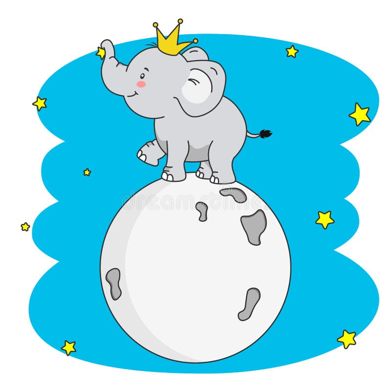 Elephant walking on the moon vector illustration