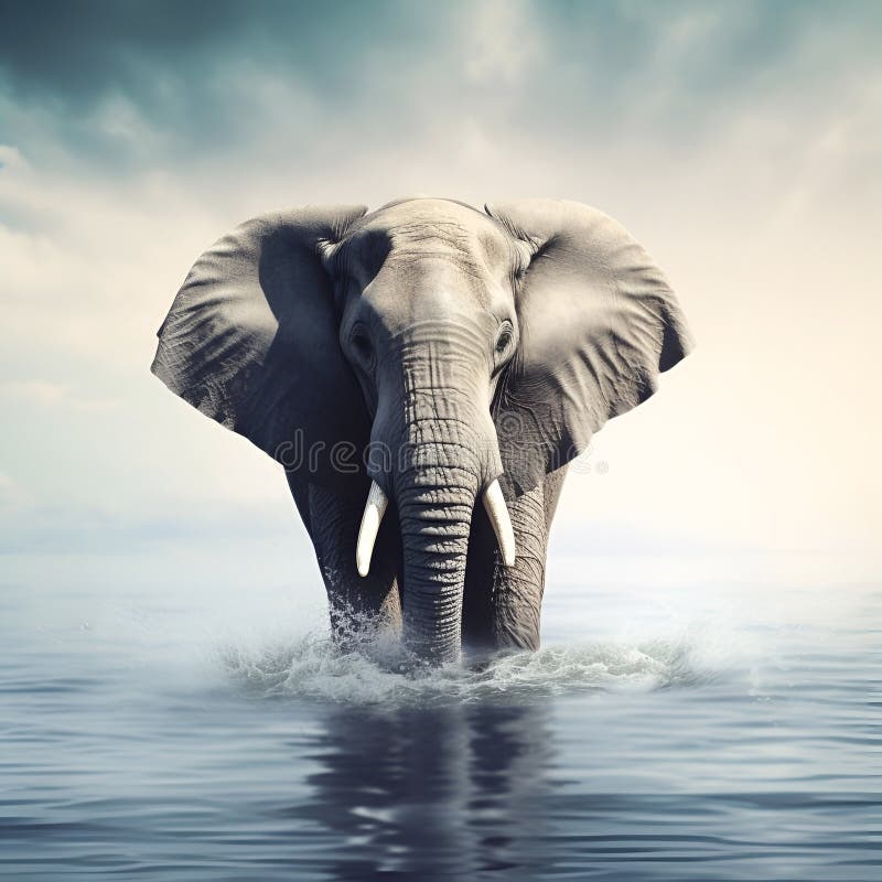 Elephant walking on water royalty free illustration