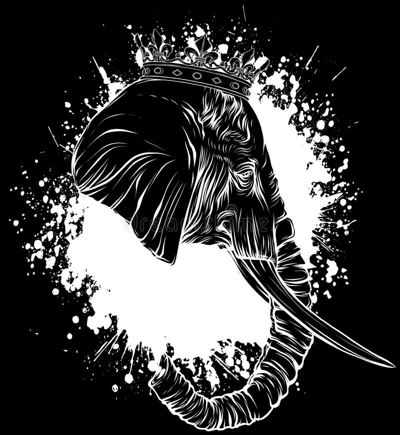 Blacka and White Illustration of Elephant Head Stock Vector