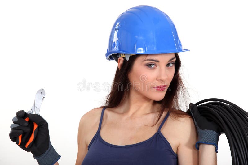 Eletricista fêmea bonito imagens de stock Eletricista fêmea bonito imagens de stock