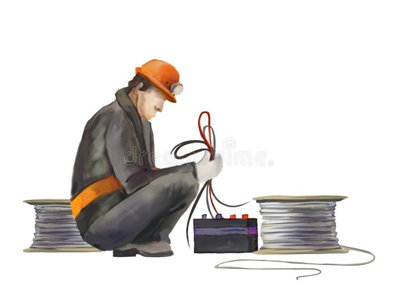 Elettricista, costruttori che lavorano all'illustrazione dei lavori di costruzione illustrazione vettoriale Elettricista, costruttori che lavorano all'illustrazione dei lavori di costruzione illustrazione vettoriale
