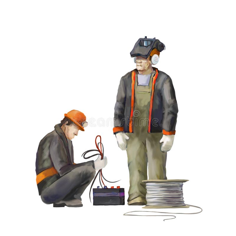 Elettricista e saldatore Costruttori che lavorano all'illustrazione dei lavori di costruzione illustrazione vettoriale Elettricista e saldatore Costruttori che lavorano all'illustrazione dei lavori di costruzione illustrazione vettoriale