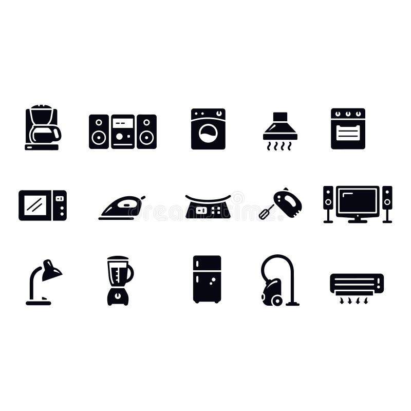 Home Appliances and household Icons vector design  black and white. Home Appliances and household Icons vector design  black and white