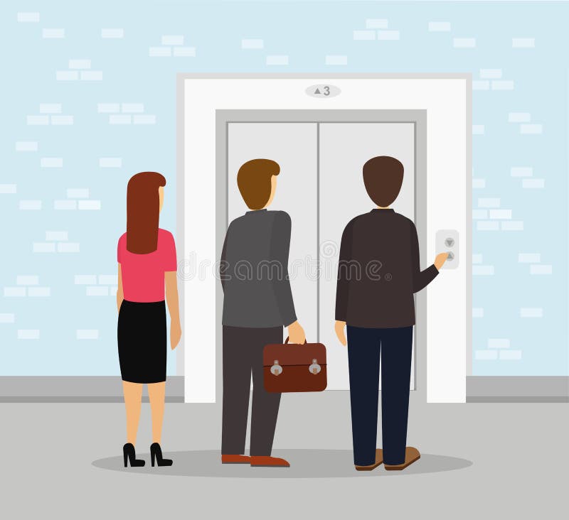 Elevador de espera do grupo da equipe do negócio ilustração royalty free Elevador de espera do grupo da equipe do negócio ilustração royalty free