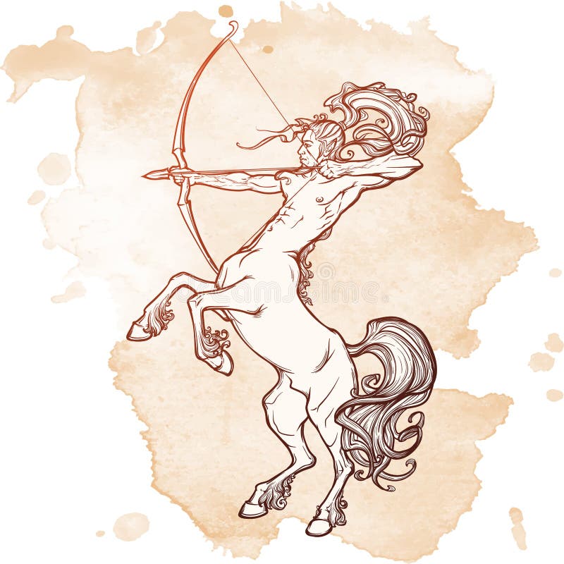 Rearing Centaur holding bow and arrow. Boho style look. Vintage style illystration. Vintage tattoo design. EPS10 vector illustration. Rearing Centaur holding bow and arrow. Boho style look. Vintage style illystration. Vintage tattoo design. EPS10 vector illustration