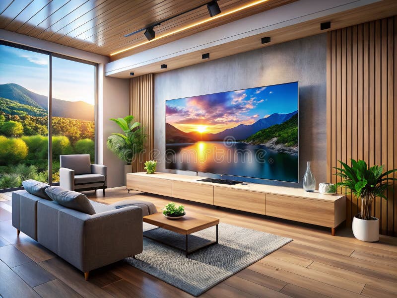 Elevate la vostra home Entertainment con Smart TV e Soundbar Imposta un'esperienza di soggiorno moderna illustrazione vettoriale