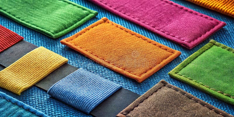 Blank Clothing Labels Fabric Patches Customizable Branding Solutions for Apparel Textiles and Crafts stock illustration