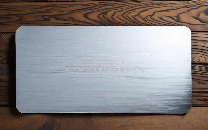 Elevate Your Branding with Blank Polished Silver Plate on Wooden Background. vector illustration