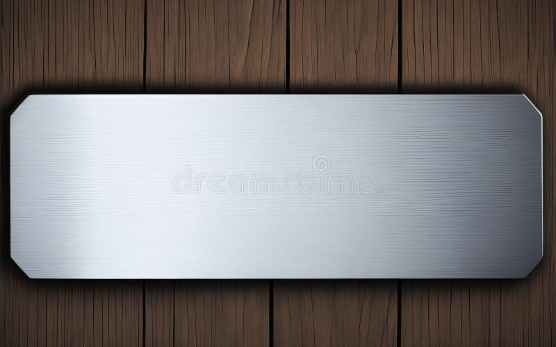 Elevate Your Branding with Blank Polished Silver Plate on Wooden Background. stock illustration