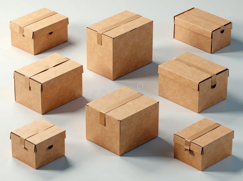 3D Cardboard Postal Box Mockups Realistic Packaging Design Inspiration for eCommerce and Retail vector illustration