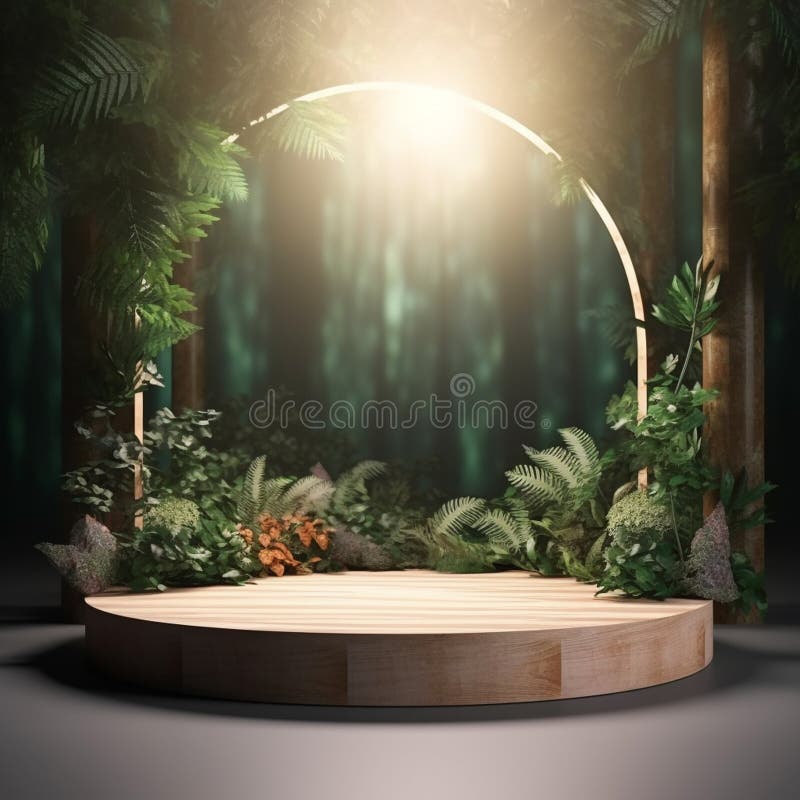 AI Generative Naturel product display background stage with blank podium pedestal vector illustration
