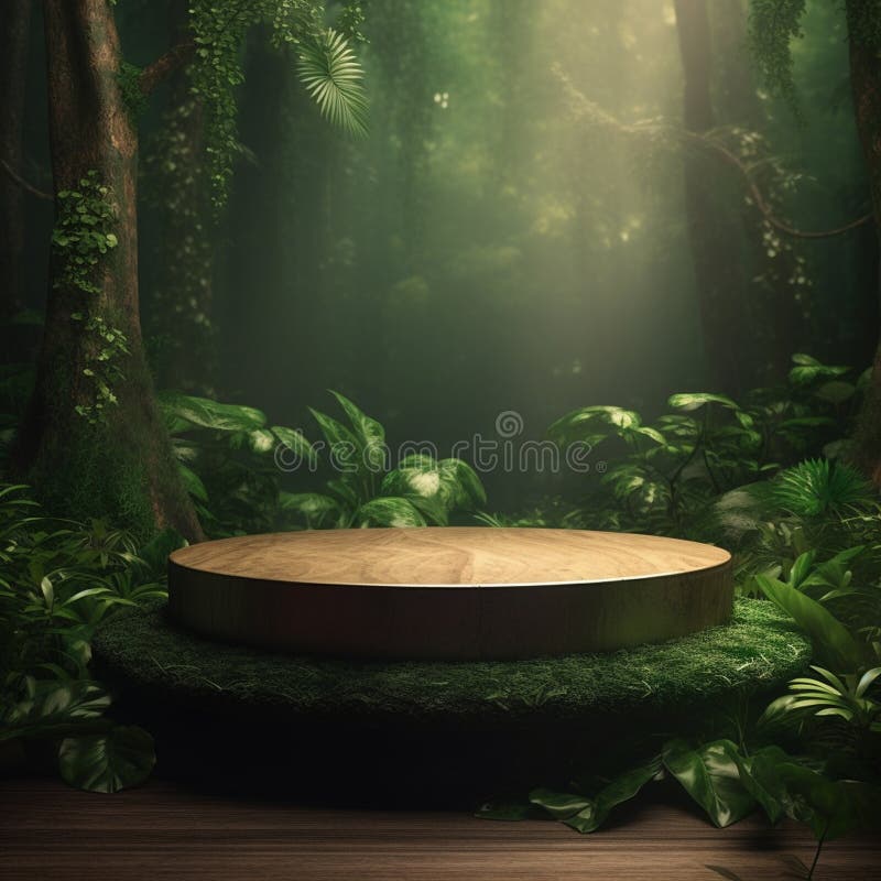AI Generative Naturel product display background stage with blank podium pedestal stock illustration