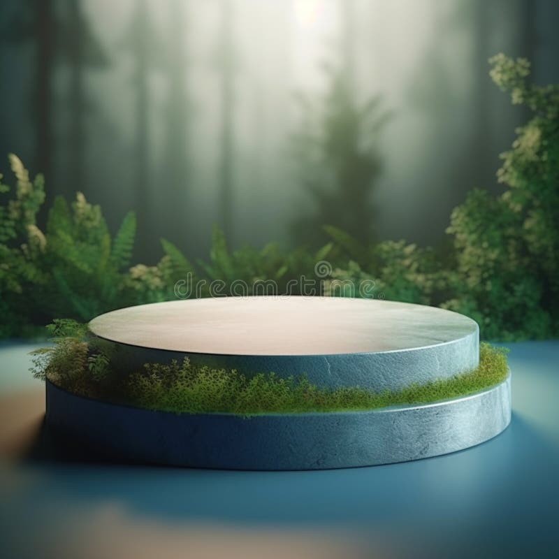 AI Generative Naturel product display background stage with blank podium pedestal stock illustration