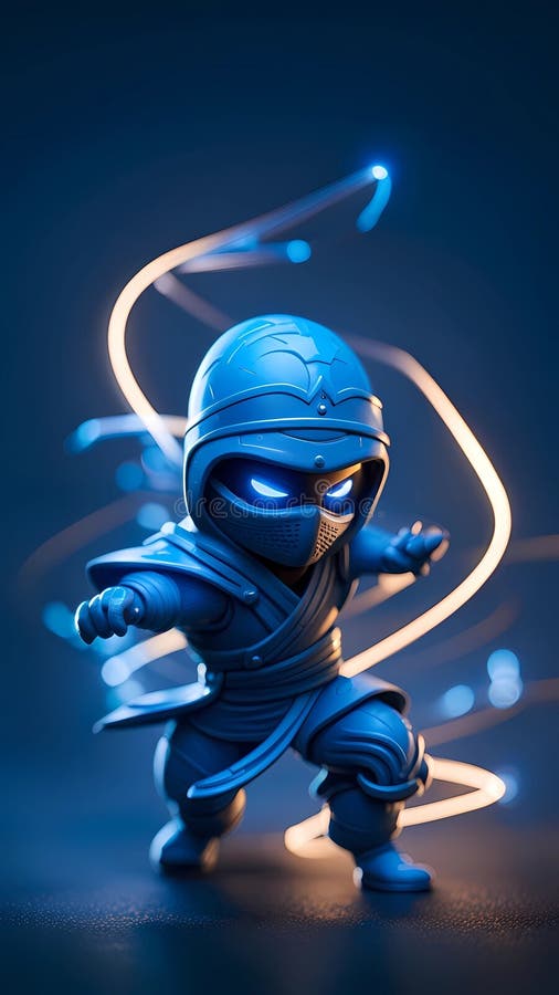 3D Blue Ninja Cartoon Character Illustration AI Generated Stock