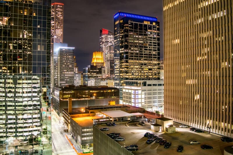 Elevated View of Downtown Houston at Night