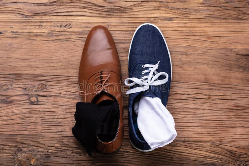 Elevated View of Male`s Formal and Sport Shoe Stock Image - Image of ...