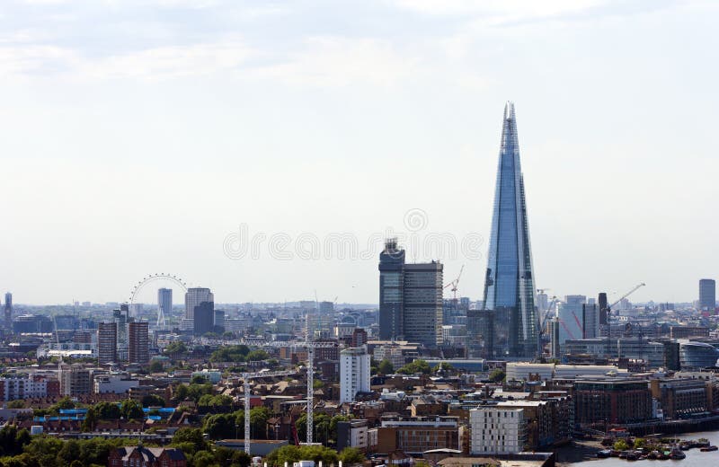Elevated view of The Shard and London Eye, London stock photo