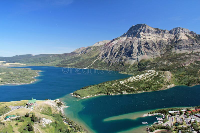 Elevated View of Waterton and Lakes, Alberta