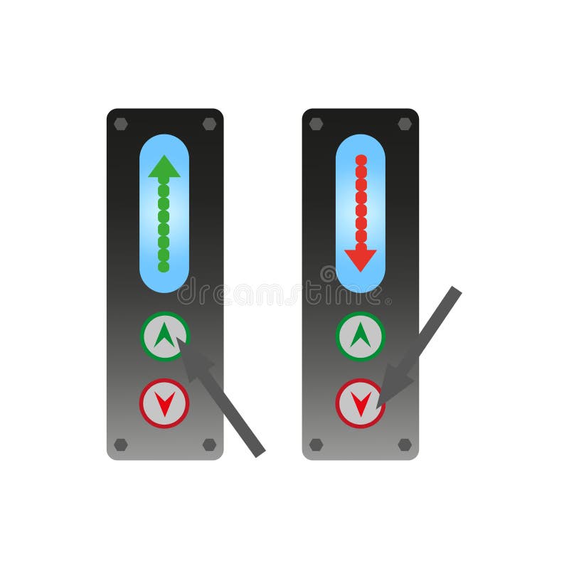 Elevator Buttons Up Down in Cartoon Style. Top View. Hand Up. Vector ...