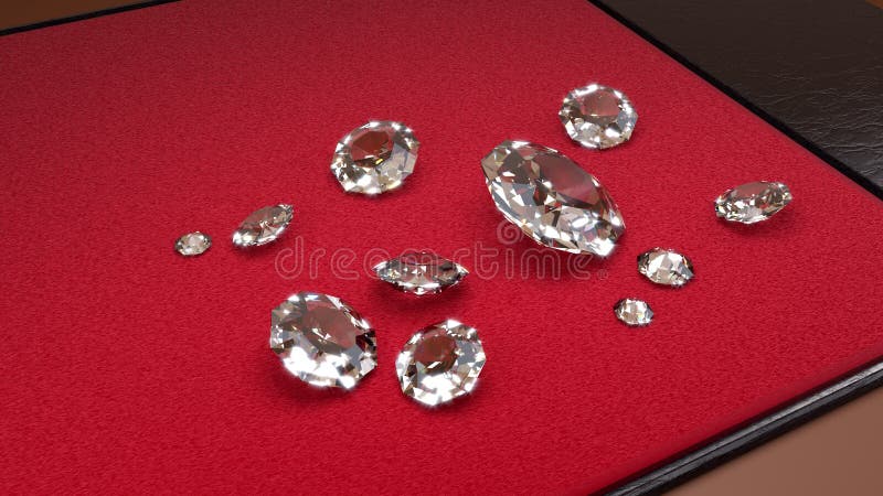 Elf Grote Witte Diamanten op een Rood en Leerdienblad royalty-vrije illustratie Elf Grote Witte Diamanten op een Rood en Leerdienblad royalty-vrije illustratie