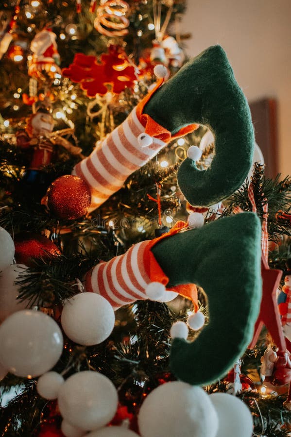 Elf Legs Decorations on a Christmas Tree Stock Photo Image of closeup