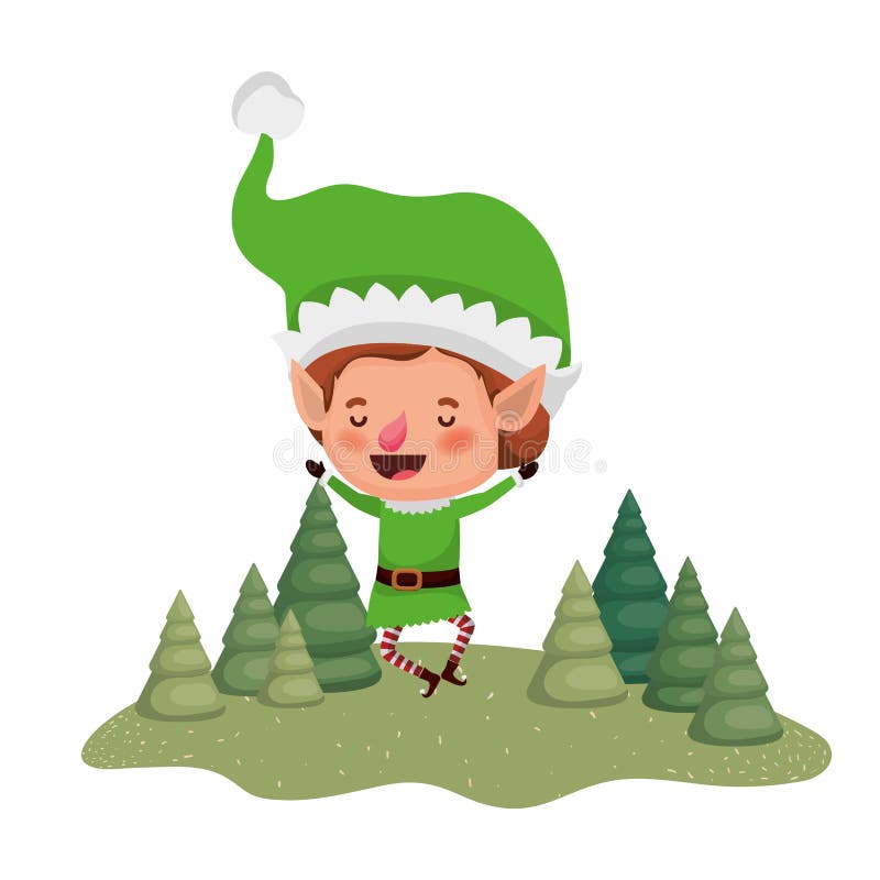 Elf Moving with Christmas Trees Avatar Character Stock Vector