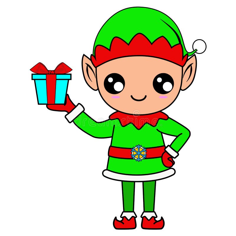 elf standing hold gift box - Cute Christmas elf Sublimation Clipart - elf v...