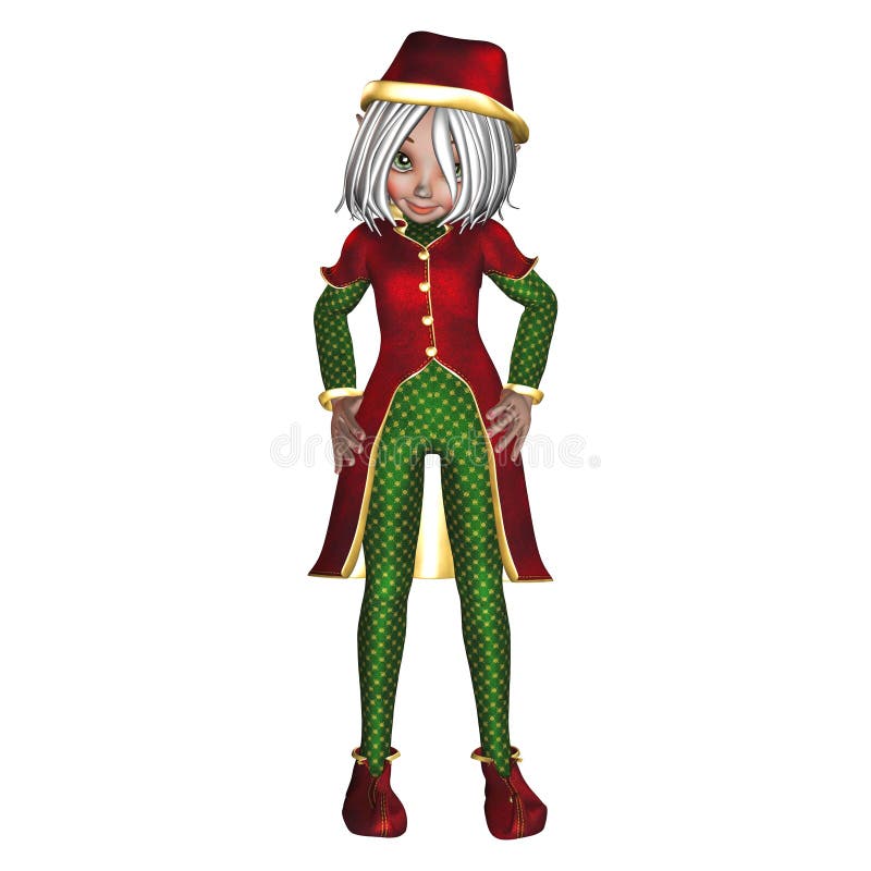 Girl christmas elf dressed in red, gold and green. Girl christmas elf dressed in red, gold and green