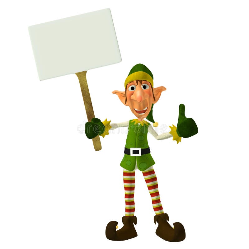 Illustration of a christmas elf holding a sign isolated on a white background. Illustration of a christmas elf holding a sign isolated on a white background