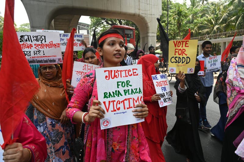 Activists of Industry All Bangladesh Council stage a protest rally to demanding safe workplace for garments workers to mark the 11th anniversary of the of the Rana Plaza building collapse disaster in front of National Press Club in Dhaka, Bangladesh. On April 24, 2024. .Activists of Industry All Bangladesh Council stage a protest rally to demanding safe workplace for garments workers to mark the 11th anniversary of the of the Rana Plaza building collapse disaster in front of National Press Club in Dhaka, Bangladesh. On April 24, 2024