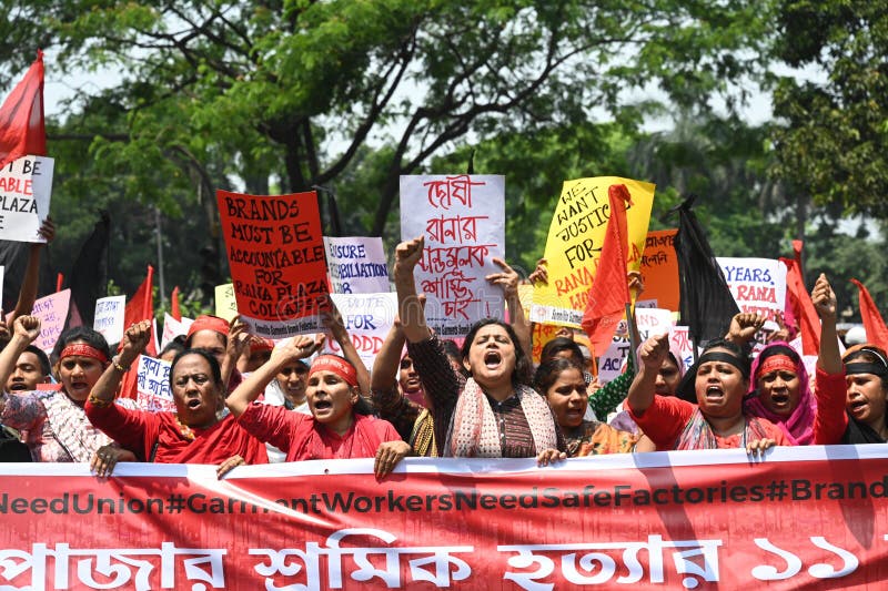 Activists of Industry All Bangladesh Council stage a protest rally to demanding safe workplace for garments workers to mark the 11th anniversary of the of the Rana Plaza building collapse disaster in front of National Press Club in Dhaka, Bangladesh. On April 24, 2024. .Activists of Industry All Bangladesh Council stage a protest rally to demanding safe workplace for garments workers to mark the 11th anniversary of the of the Rana Plaza building collapse disaster in front of National Press Club in Dhaka, Bangladesh. On April 24, 2024