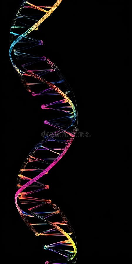 Elica dna arcobaleno su fondo nero che mostra scienze genetiche royalty illustrazione gratis