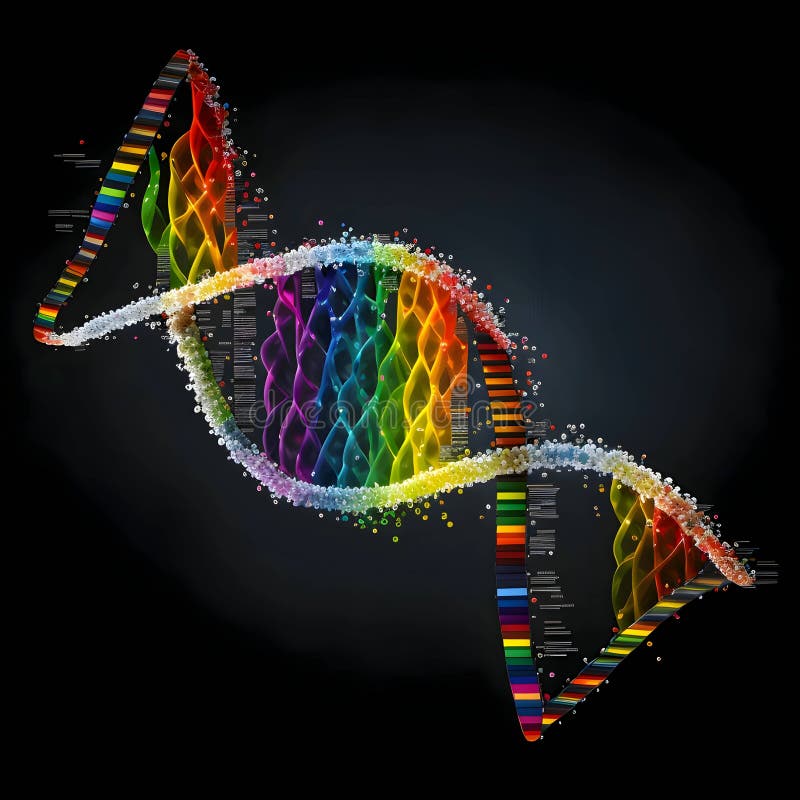 Elica dna sullo sfondo nero con colori lgbt arcobaleno illustrazione di stock