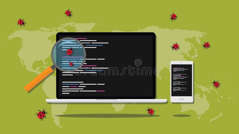 Eliminación de errores buscando insectos en el desarrollo de programas programado ilustración del vector Eliminación de errores buscando insectos en el desarrollo de programas programado ilustración del vector
