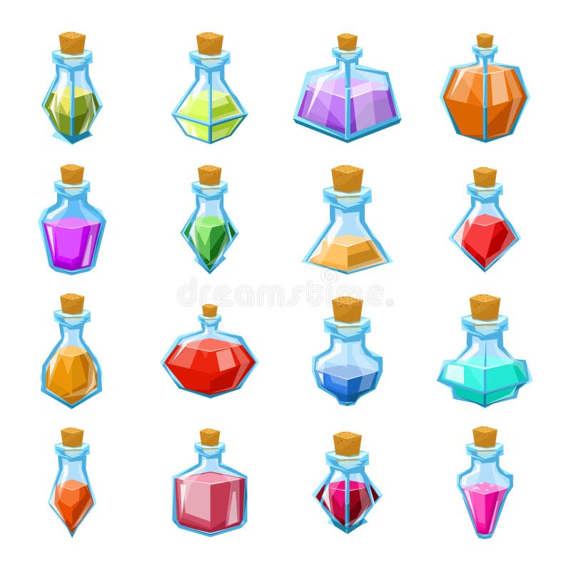 Elixiertrankgiftantidot-Glasflaschenikonen der Alchimiehexe lokalisierten die magischen eingestellten Getränkekarikaturspieldesig stock abbildung Elixiertrankgiftantidot-Glasflaschenikonen der Alchimiehexe lokalisierten die magischen eingestellten Getränkekarikaturspieldesig stock abbildung