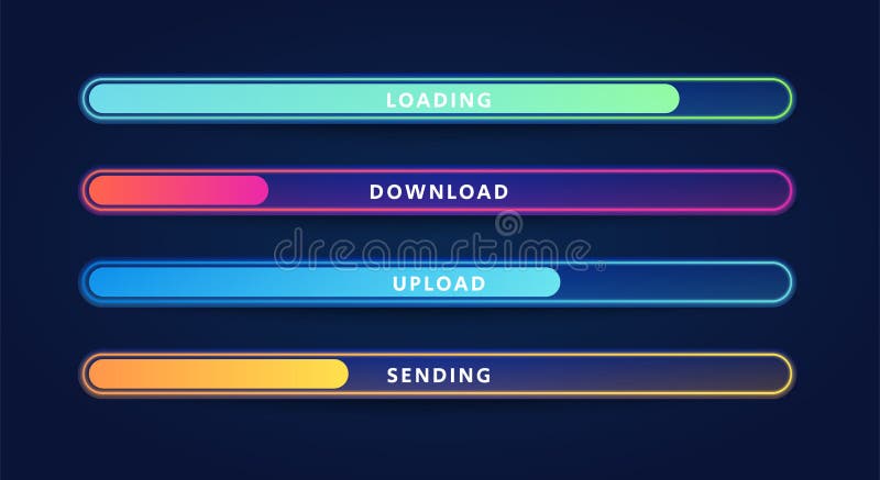 Vector Illustration Colorful Loading Bar Set. Modern Web Element Collection royalty free illustration