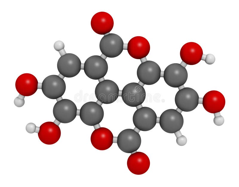 Ellagic Acid Dietary Supplement Molecule. 3D Rendering Stock