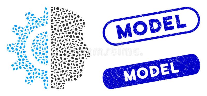 Elliptic Mosaic Android Robotics with Grunge Model Seals vector illustration