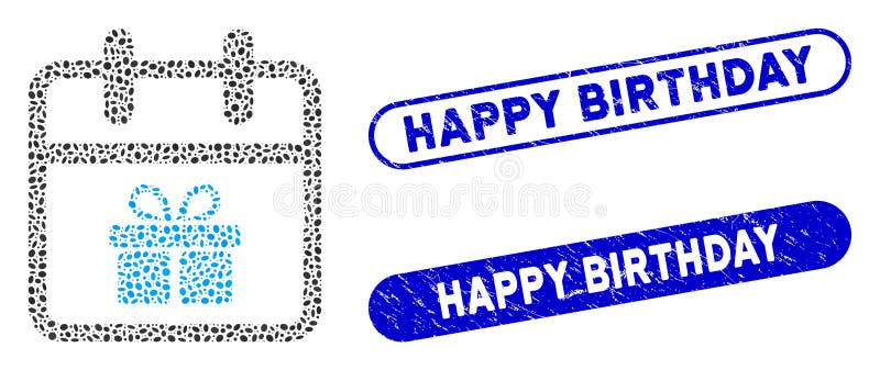 Elliptic Mosaic Gift Day with Textured Happy Birthday Seals stock illustration