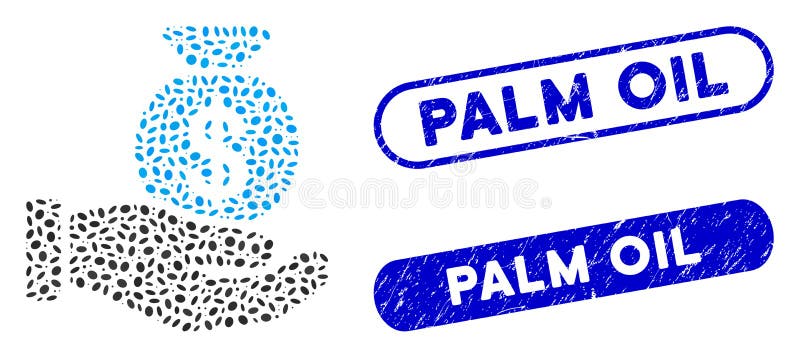 Elliptic Mosaic Invest Hand with Distress Palm Oil Seals vector illustration