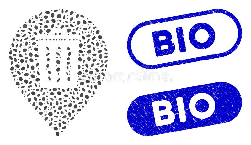 Elliptic Mosaic Trash Can Marker with Textured Bio Seals vector illustration