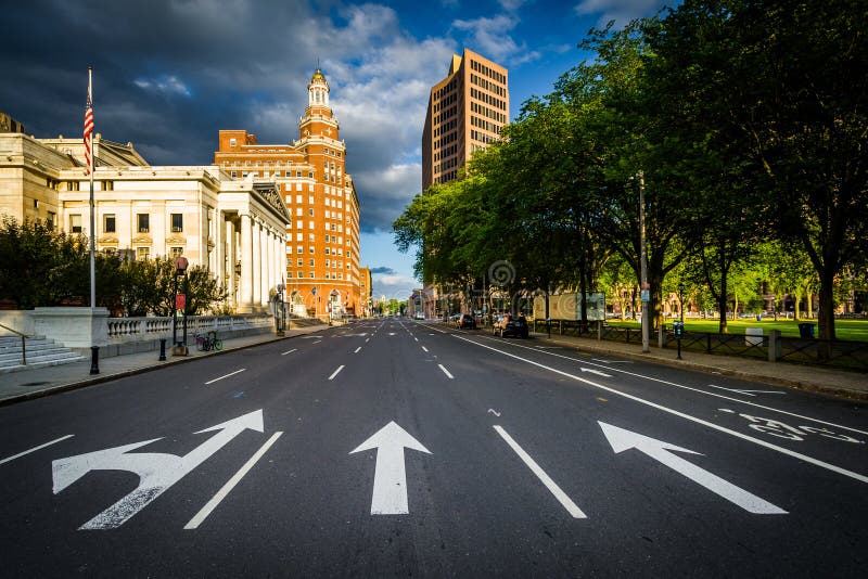 Elm Street, in Downtown New Haven, Connecticut. Stock Image Image of
