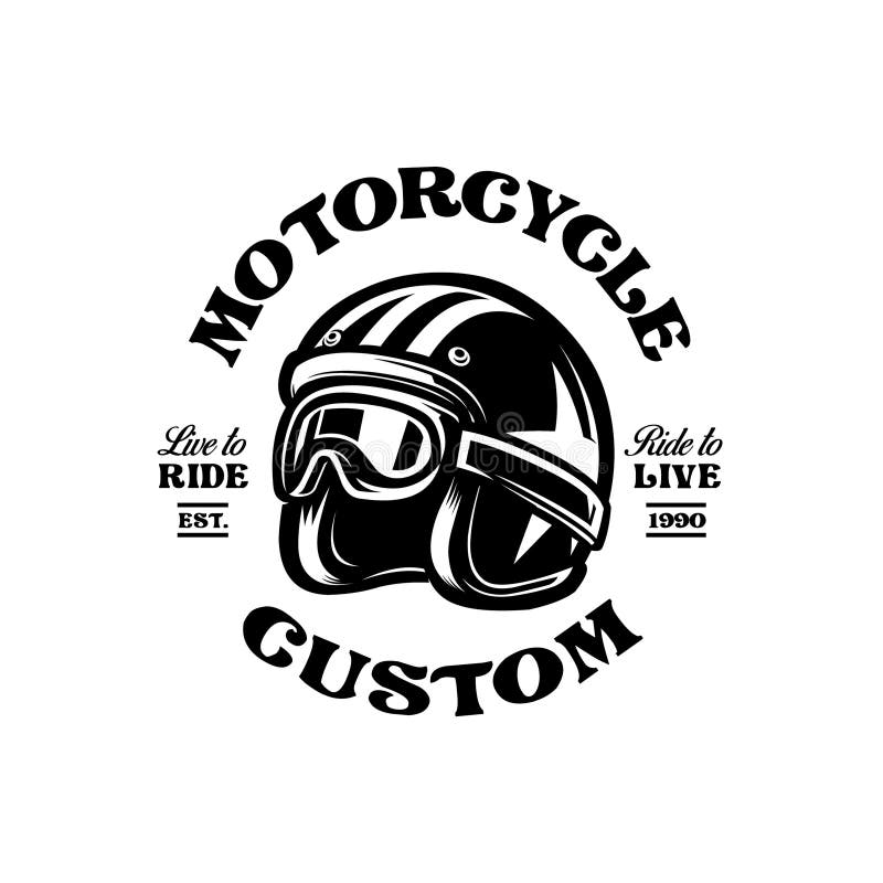Elmetto di protezione monocromatico con logo vettoriale per motocicli vintage illustrazione di stock