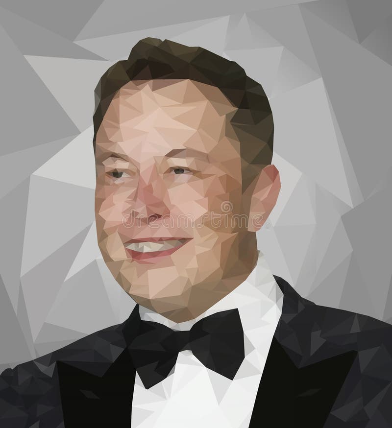 Elon Musk, Famous Founder, CEO and Entrepreneur Vector Cartoon Portrait