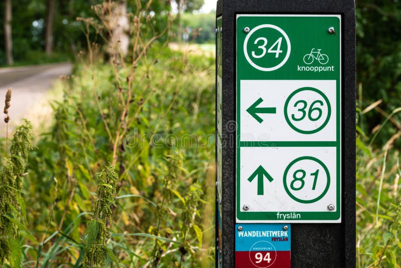 Elsloo, Friesland, the Netherlands Signs of the Biking Trail Node