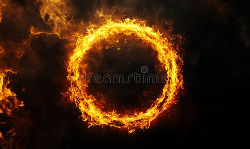 Eländig cirkulär flamring mot mörk bakgrund som symboliserar energi och makt arkivfoto